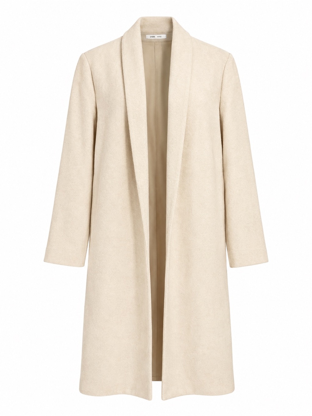 Zara Cream Open-Front Long Vegan Suede Coat